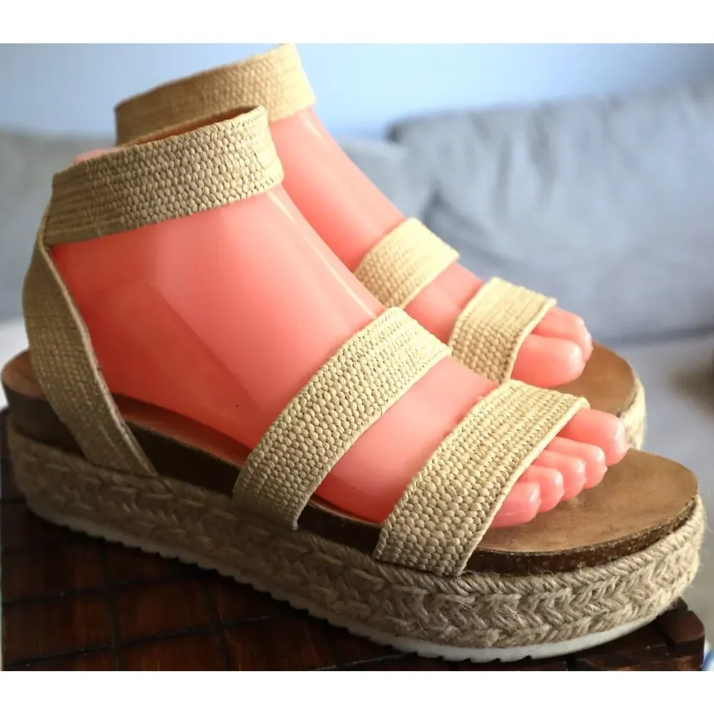 Espirit Gigi Sandals Platform Espadrille Wedge Cream Beige Strappy Open Toe 7.5m